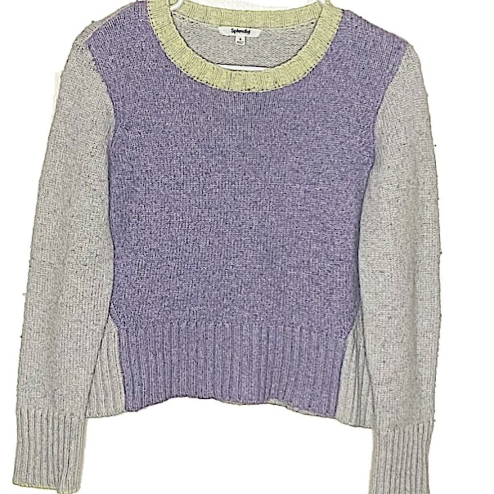 SPLENDID Mally Color-block Purple~ Yellow~Gray Wool Cashmere Sweater Sz S - Picture 2 of 4